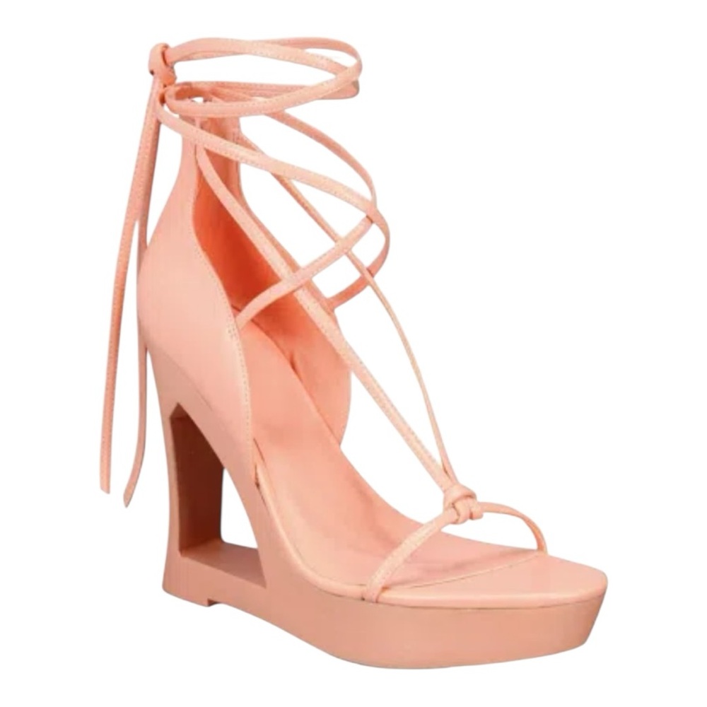 AAJ By Aminah Nina Platform Sandals Orange Lace Up Architectural Heels Size 8